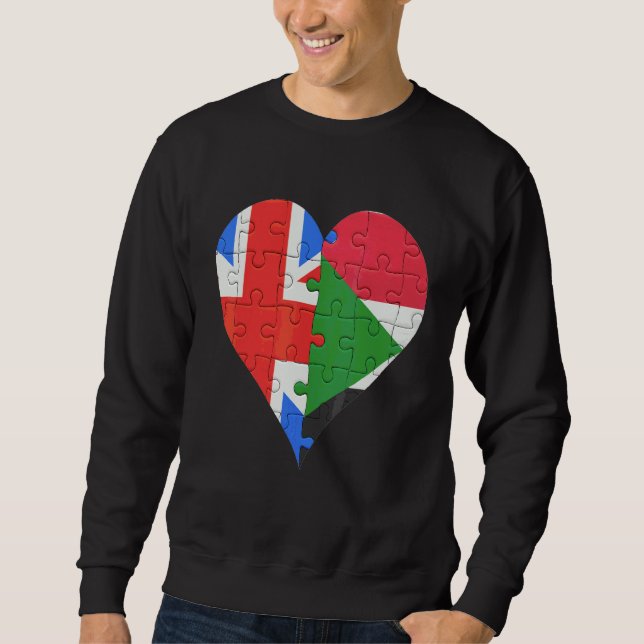 British Sudanese Flagga Heart Lång Ärmad Tröja (Framsida)