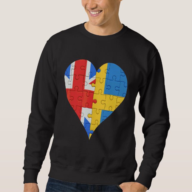 British Swedish Flagga Heart Lång Ärmad Tröja (Framsida)