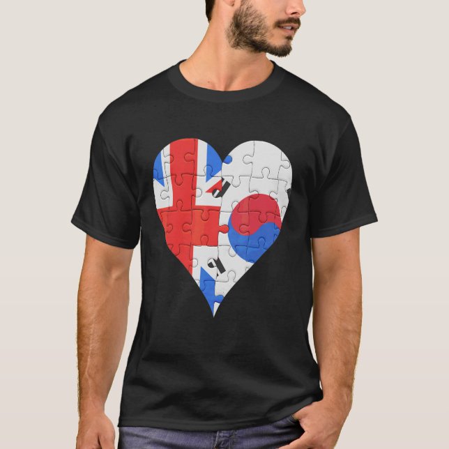 British Sydkoreansk Flagga Heart T Shirt (Framsida)