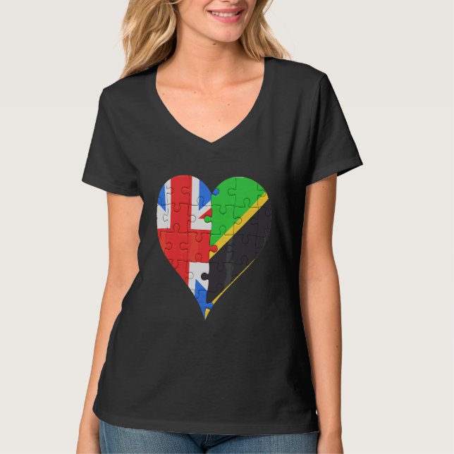 British Tanzanian Flagga Heart T Shirt (Framsida)