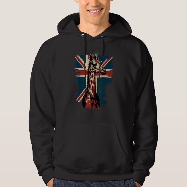 British UK Giraffe on Great Britain Giraffe Hoodie (Framsida)