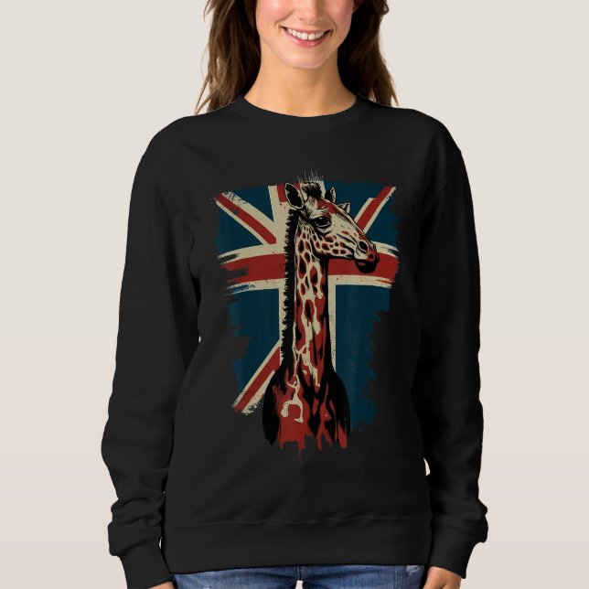 British UK Giraffe on Great Britain Giraffe T Shirt (Framsida)