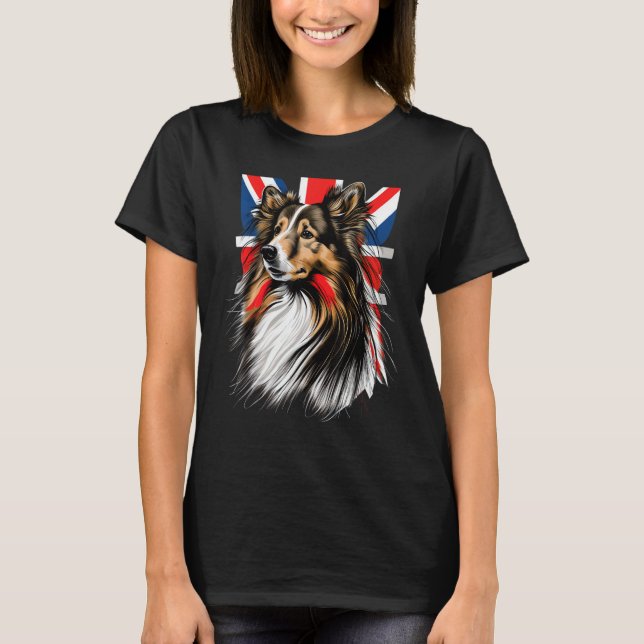 British UK Sheltie on Great Britain Shetland Sheep T Shirt (Framsida)
