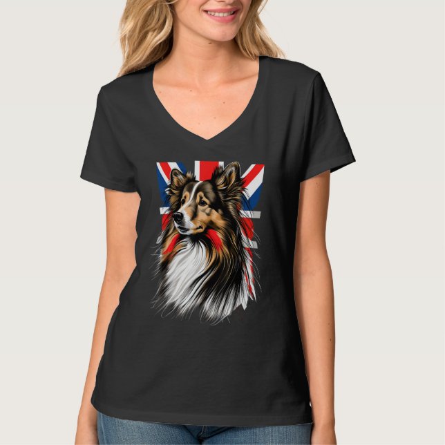 British UK Sheltie on Great Britain Shetland Sheep T Shirt (Framsida)