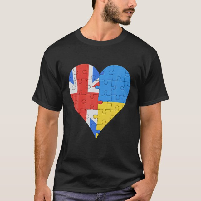 British Ukrainian Flag Heart Great Britain Ukraine T Shirt (Framsida)