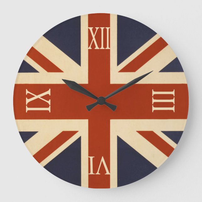 British Union Flagga Roman Numerals Stor Klocka (Framsida)
