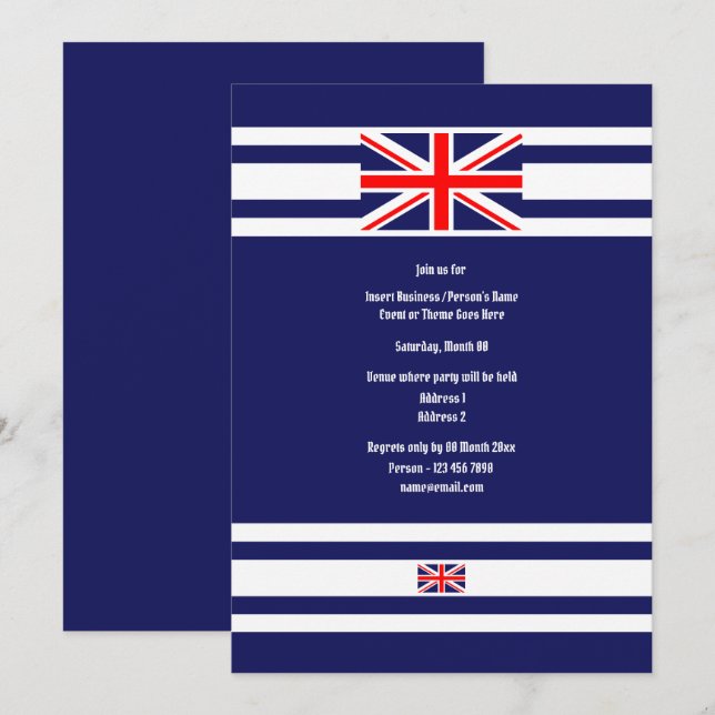 British Union Jack flagga elegant British party Inbjudningar (Fram/baksida)