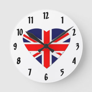 British Union Jack Flagga i hjärtform Rund Klocka