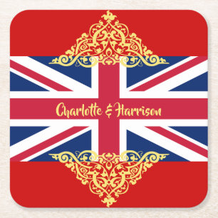 British Union Jack Flagga Patriotic Bröllop Underlägg Papper Kvadrat