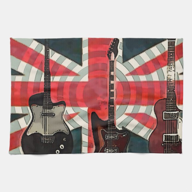 British Union Jack Flagga Sten Roll Electric Guita Kökshandduk (Horisontell)