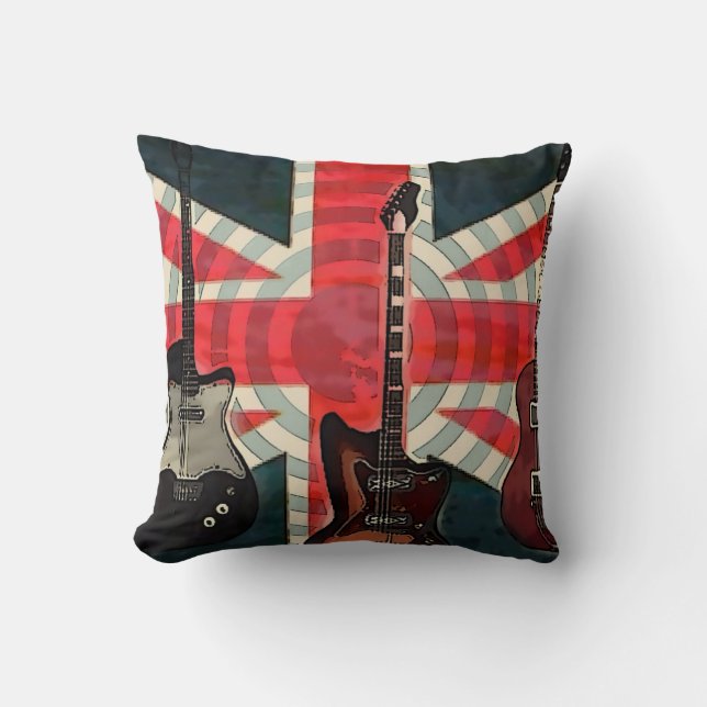 British Union Jack Flagga Sten Roll Electric Guita Kudde (Framsida)