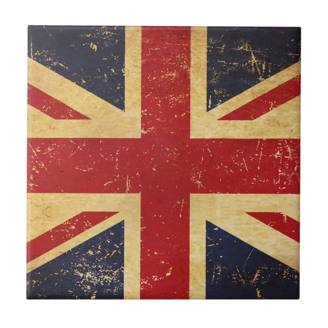 British Union Jack Flagga Vintage Ceramic Tile Kakelplatta (Framsidan)