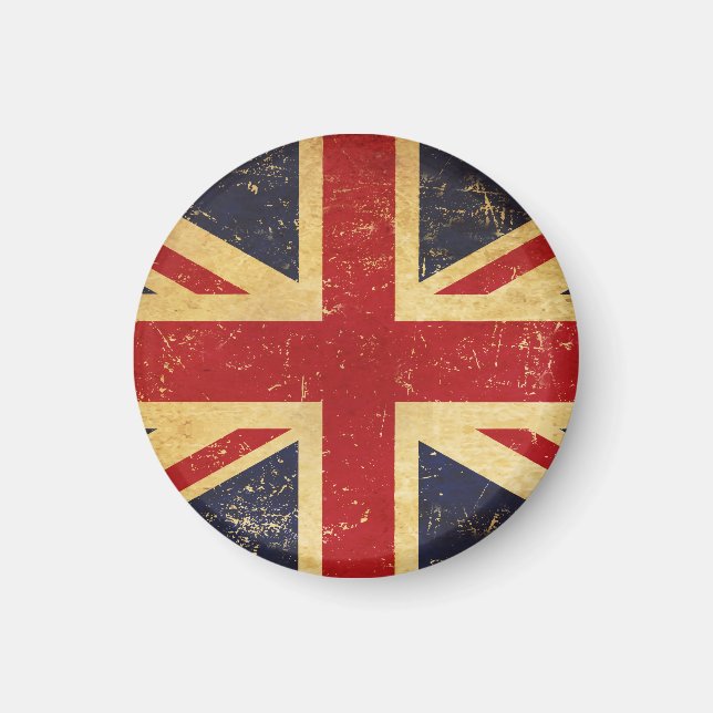 British Union Jack Flagga Vintage Grunge Magnet (Framsidan)