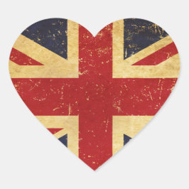 British Union Jack Flagga Vintage Hjärtformat Klistermärke