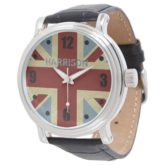 British Union Jack Grunge Flagga Armbandsur (Vinklad)