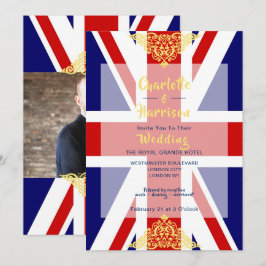 British Union Jack Rött vitt blått Photo Bröllop Inbjudningar