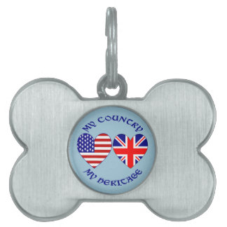 British USA Heart Flaggor Land Heritage Namnbricka Husdjur