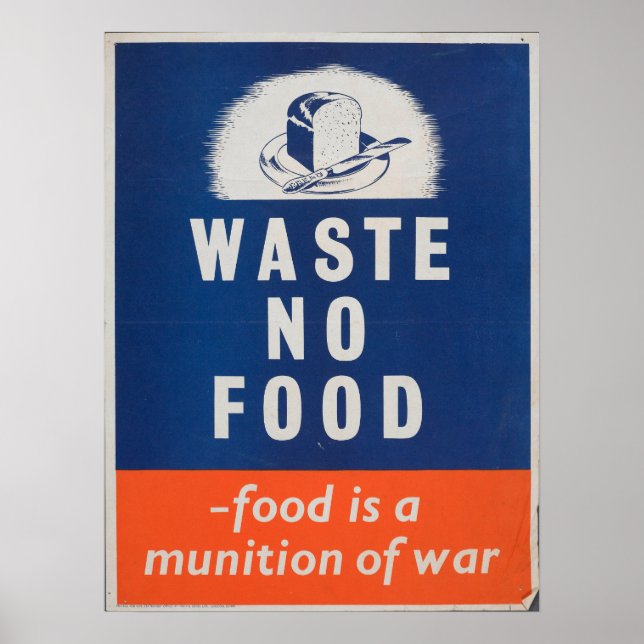 British War Vintage 'Don't Waste Food' Poster (Framsidan)