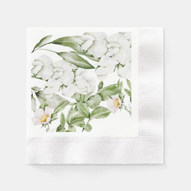 BRITISH WHITE BLOMMIGT WATERCOLOR ART NAPKINS PAPPERSSERVETT (Framsidan)