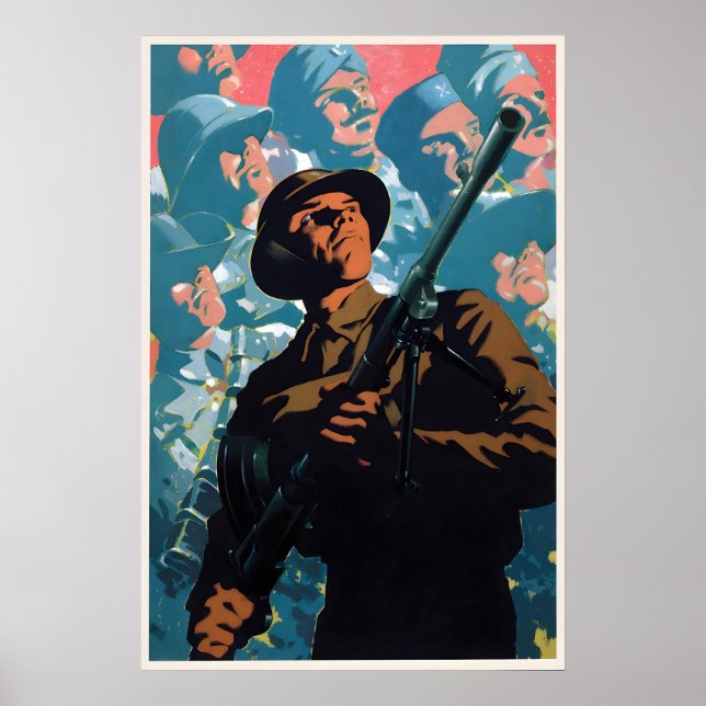 British WWII Propaganda Poster Soldier with Bren (Framsidan)