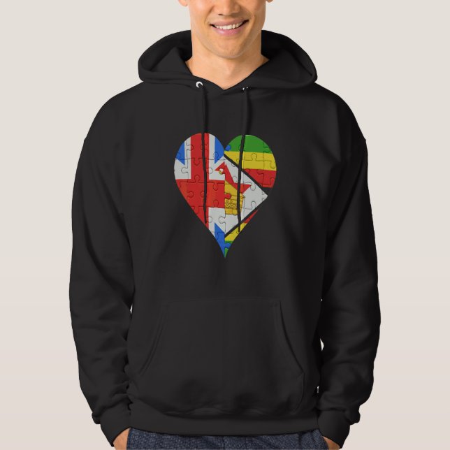 British Zimbabwe Flagga Heart Hoodie (Framsida)