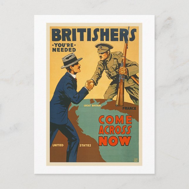 Britisherrar Kom över WWI British Propaganda Vykort (Framsida)