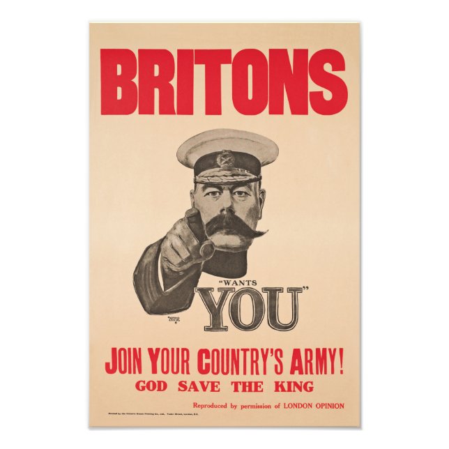 Britons Lord Kitchener Wants You WWWI Propaganda Fototryck (Framsidan)