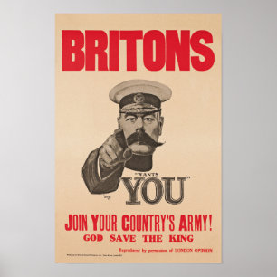 Britons Lord Kitchener Wants You WWWI Propaganda Poster