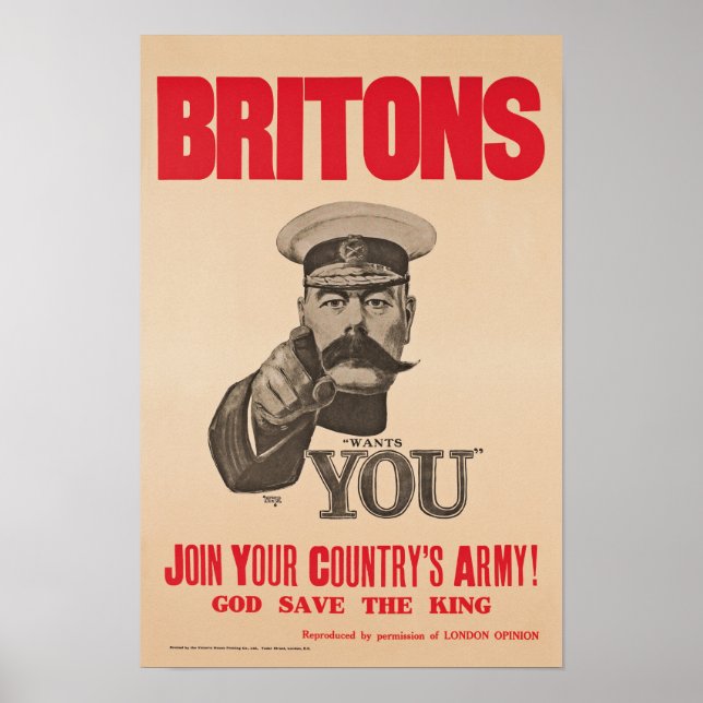Britons Lord Kitchener Wants You WWWI Propaganda Poster (Framsidan)