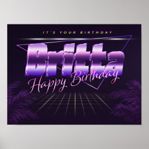 Britta Namn Vorname lila retro Poster Geburtstag