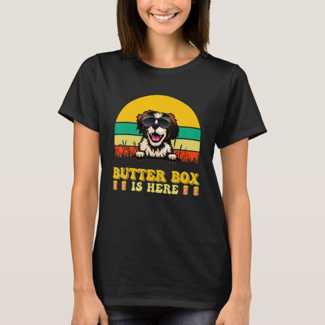Brittany Dog Butter Box Is Here  Father s Day T Shirt (Framsida)