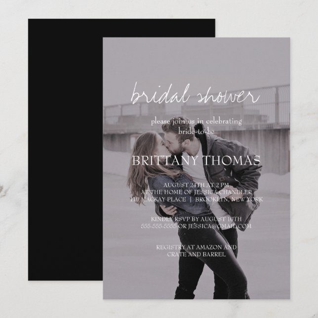 Brittany Elegant Photo Calligraphy Möhippa Inbjudningar (Fram/baksida)