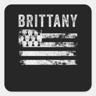 Brittany Flagga Distress - Bretagne Flagga Fyrkantigt Klistermärke