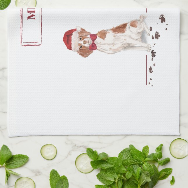 Brittany Funny jul Hund och Träd Kökshandduk (Vikta)