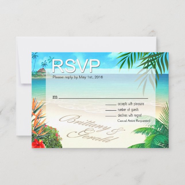Brittany & Gerald Exotic Beach RSVP ::custom:: OSA Kort (Framsida)