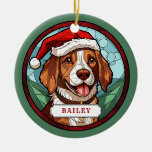 Brittany Hund Ceramic Circle Ornament