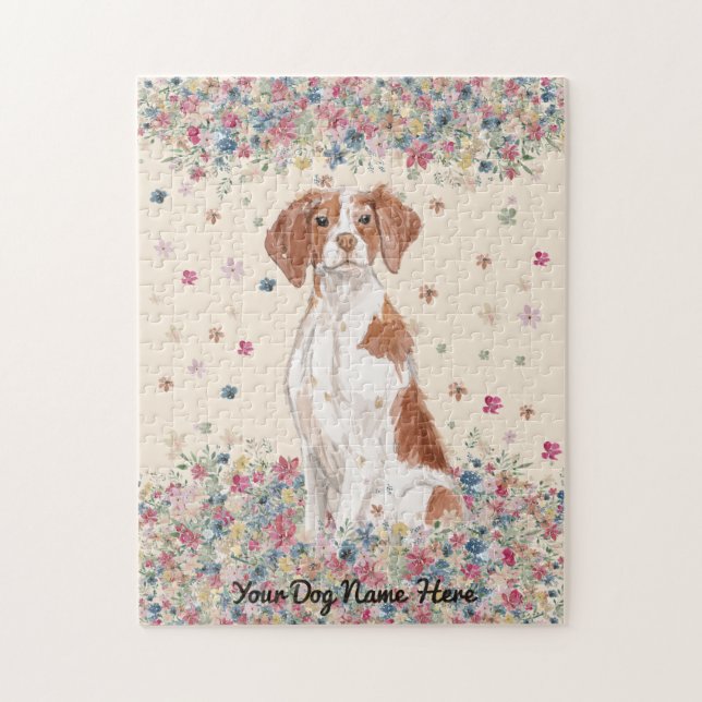 Brittany Hund Flower Rain Pussel (Vertikal)
