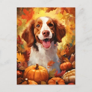 Brittany hund höst tacksgiving vykort