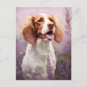 Brittany hund i Lavender fält Vykort