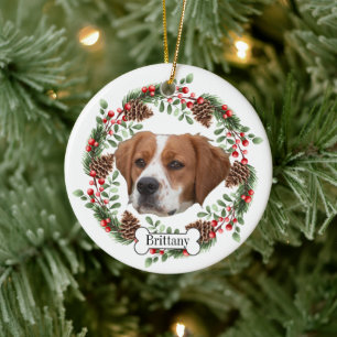 Brittany hund julgransprydnad keramik