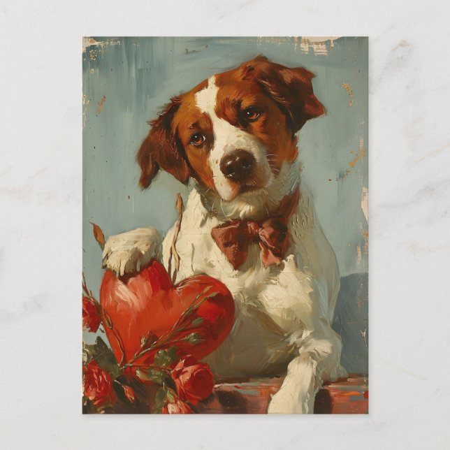 Brittany hund Vintage Valentines dag Vykort (Framsida)