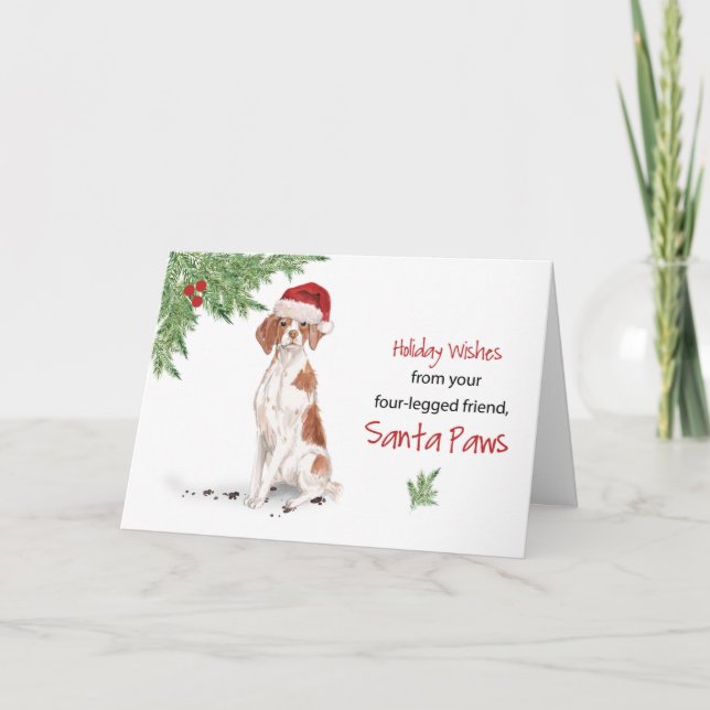 Brittany jul Från Hund i Fynt Santa Hat Kort (Framsida)