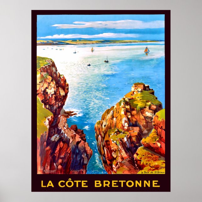 Brittany kustlinje, flygbild, Frankrike, resa Poster (Framsidan)