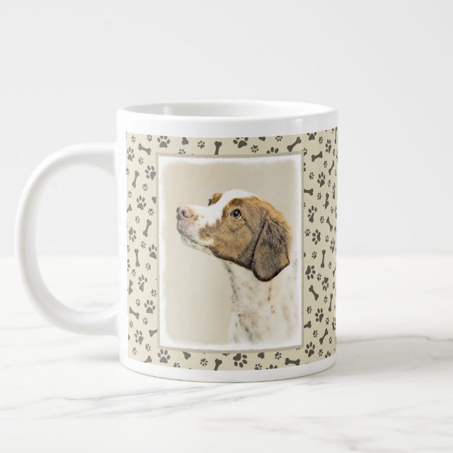 Brittany Painting - Cute Original Hund Art Jumbo Mugg (Vänster)