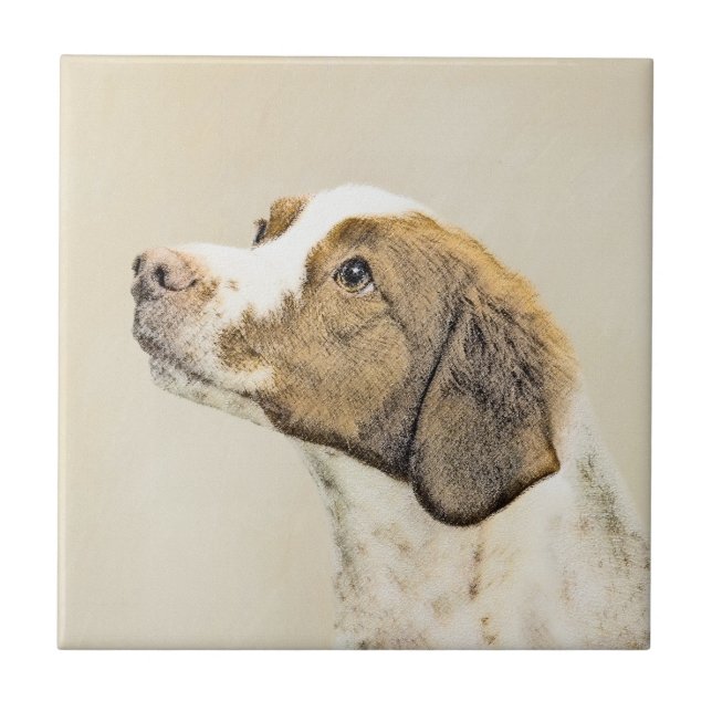 Brittany Painting - Cute Original Hund Art Kakelplatta (Framsidan)