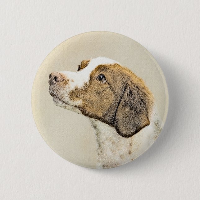Brittany Painting - Cute Original Hund Art Knapp (Framsida)