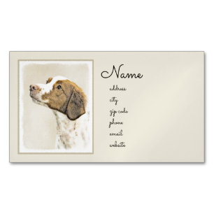 Brittany Painting - Cute Original Hund Art Magnetiska Visitkort
