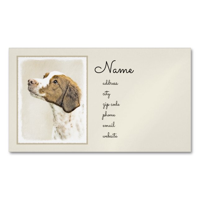 Brittany Painting - Cute Original Hund Art Magnetiska Visitkort (Framsida)