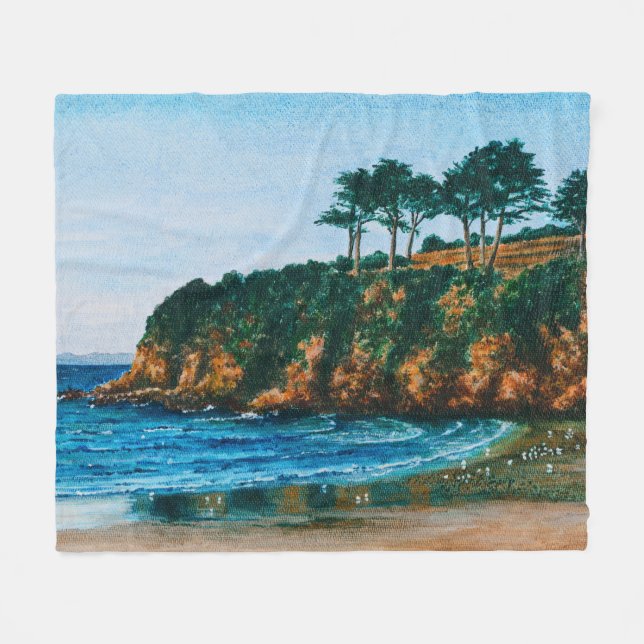 Brittany Rocky Kusten Beach Acrylic Painting, mysi Fleecefilt (Framsidan (Horisontell))