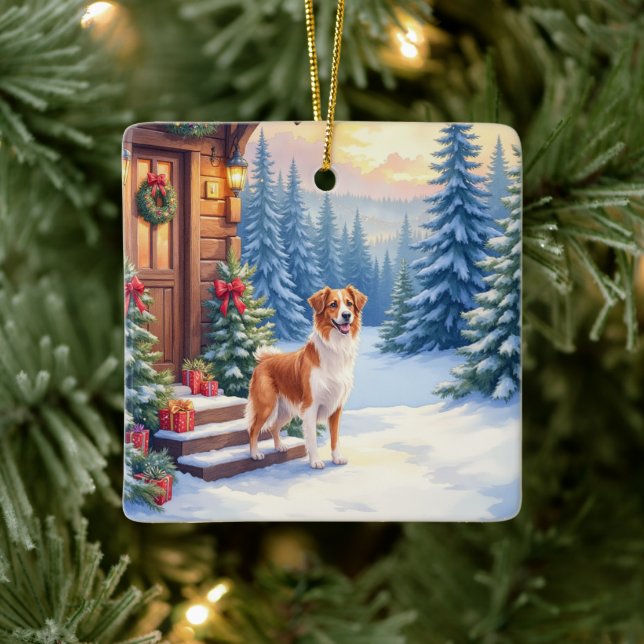 Brittany Rustic Cabin Christmas Winter Art Julgransprydnad Keramik (Träd)